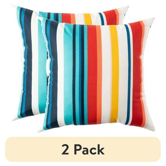 (1 pack) Mainstays 16" x 16" Dotted Stripe Decorative Outdoor Throw Pillow, Blue/Green