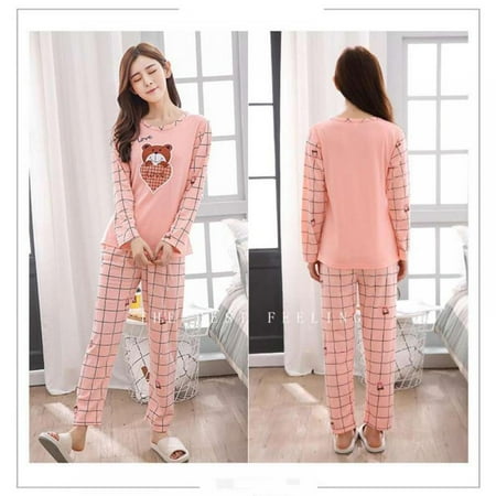 

MAGAZINE Fashion New Women Long Sleeve O-Neck Pajamas Cute Cat /Bear Printed