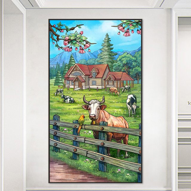 Cuadros Decorativos 5D bricolaje taladro redondo completo diamante pintura vaca fábrica hogar decoración arte (K784) Wdftyju de costura negro 4 estilos