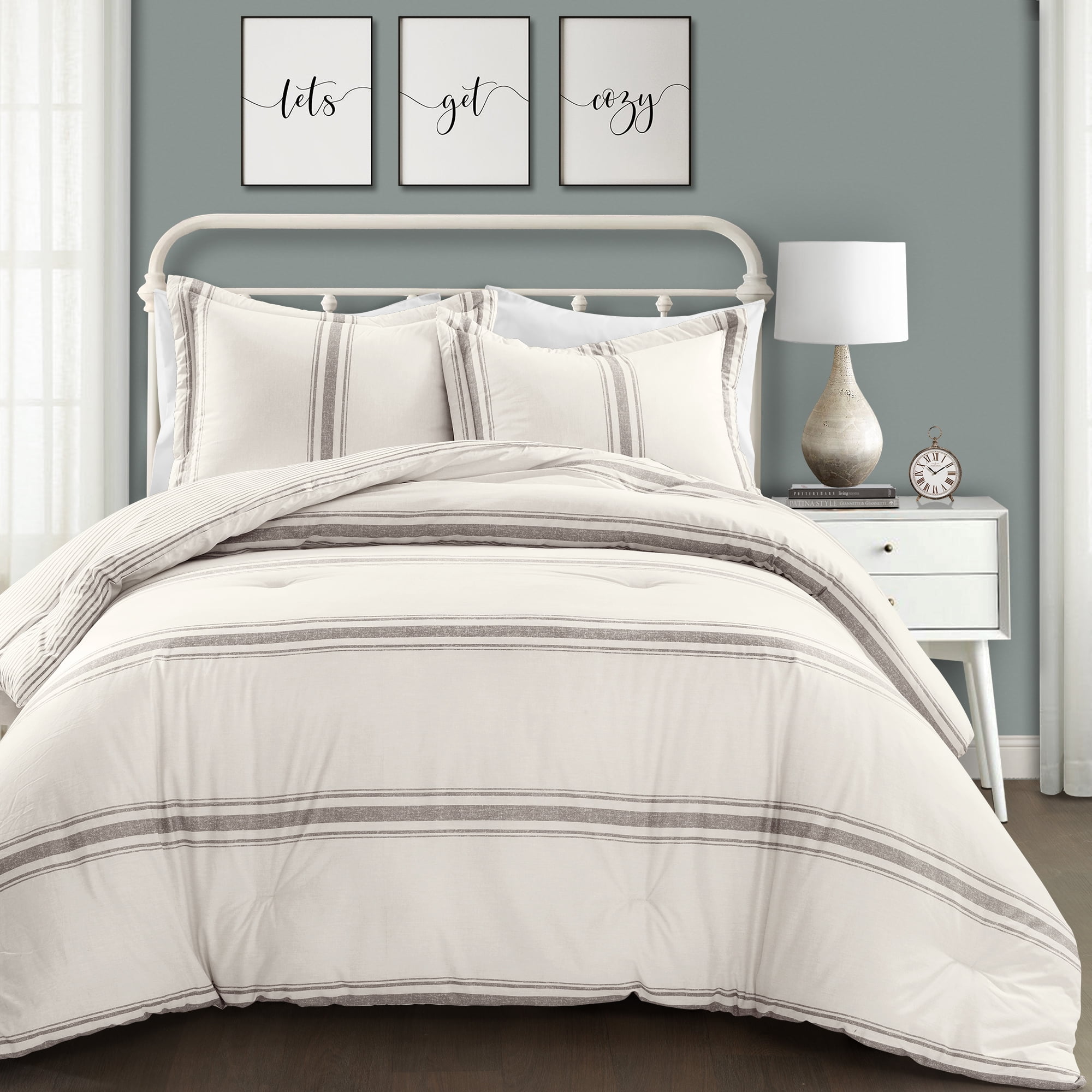 Lush Decor Farmhouse Grey Stripe 3-Piece Comforter Set ...