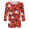 thumbnail image 4 of Women's Halloween Tee 3/4 Sleeve Crew Neck Ghost Pumpkin Graphic Shirts Plus Size Casual Cute Pullover Tops Loose Fit (XL, Orange), 4 of 4