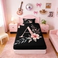 thumbnail image 4 of Erosebridal Black Pink Letter A Floral Bow Print Twin Sheet Sets, Monogram Style Bedding for Girls, 1 Flat Sheet, 1 Fitted Sheet and 1 Pillowcase, 4 of 6