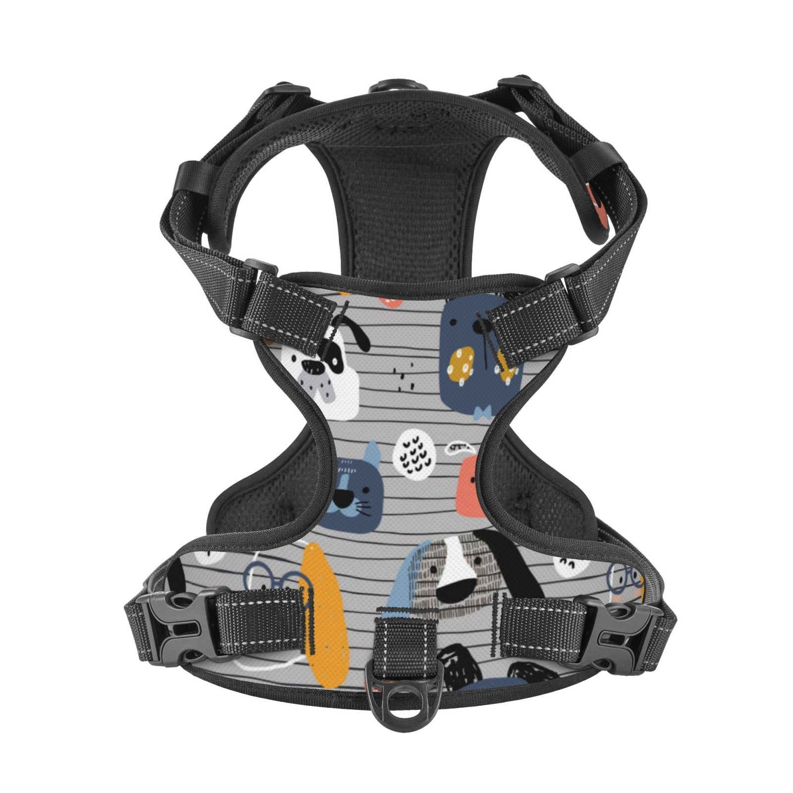 Kdxio Dog Print No Pull Dog Harness Adjustable Reflective Oxford Easy Control Medium Large Dog Harness for Training and Everyday-Large