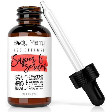 Body Merry Super 6 Serum- w Vitamin C 22% + Hyaluronic Acid + 2.5% Retinol + CoQ10 for 6X Anti-Aging Benefits w Best Natural Astaxanthin & Niacinamide to Fight Wrinkles, Fine Lines, Acne & (Best Spot Treatment For Hormonal Acne)