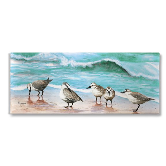 Stupell Industries Sandpipers Along Beach Shore Animals & Insects Painting Gallery Wrapped Canvas Art Print Wall Art, 24 x 10