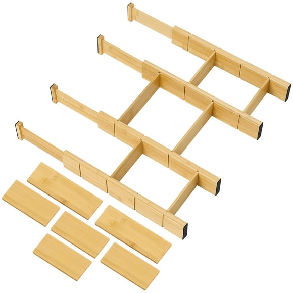 Utoplike Kitchen Drawer Divider with Inserts Bamboo Drawers Organizer Adjustable 4 pcs Large Expandable Wood Socks Drawer Organization for Dresser Office Spring Loaded