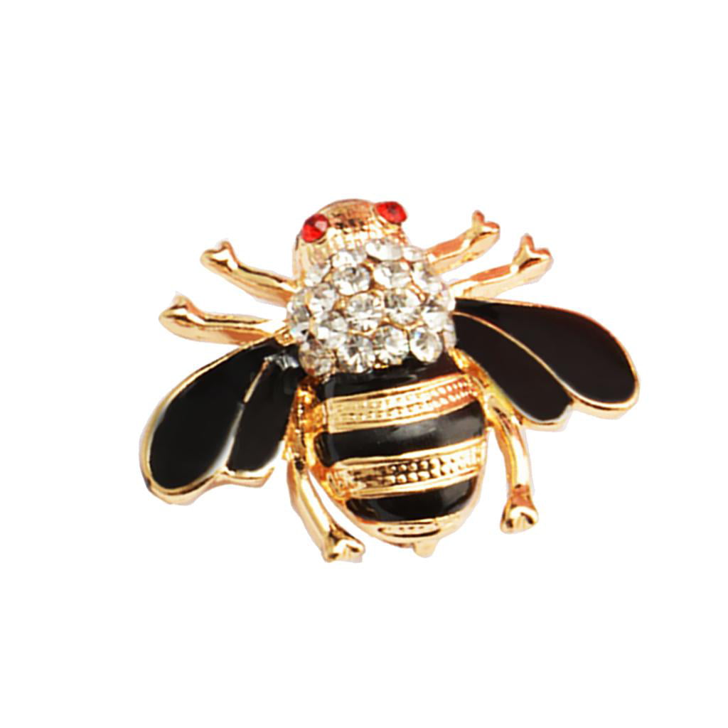 Honey Bumble Bee Insect Bug Red Black Enamel Rhinestone Brooch Pin Gold Tone W 