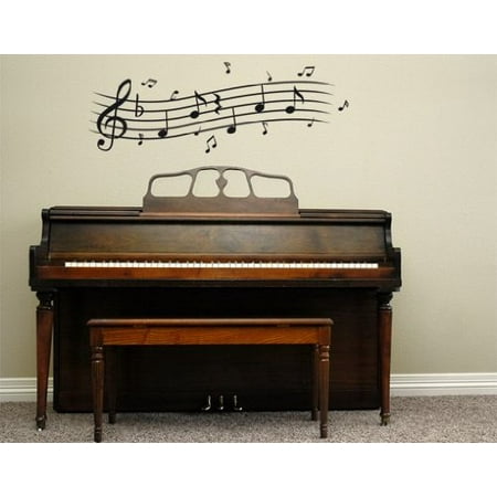 Musical Notes With Treble Clef Wall Decal - Musical Notes Wall Sticker, Treble Clef Vinyl Wall Art, Music Home Decor, Music Staff Wall Mural - 1748 - 16in x 6in, White