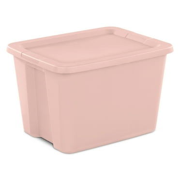 Sterilite Large Storage Bin, 18 Gallon Plastic Storage Container with Snap-On Lid, Light Pink