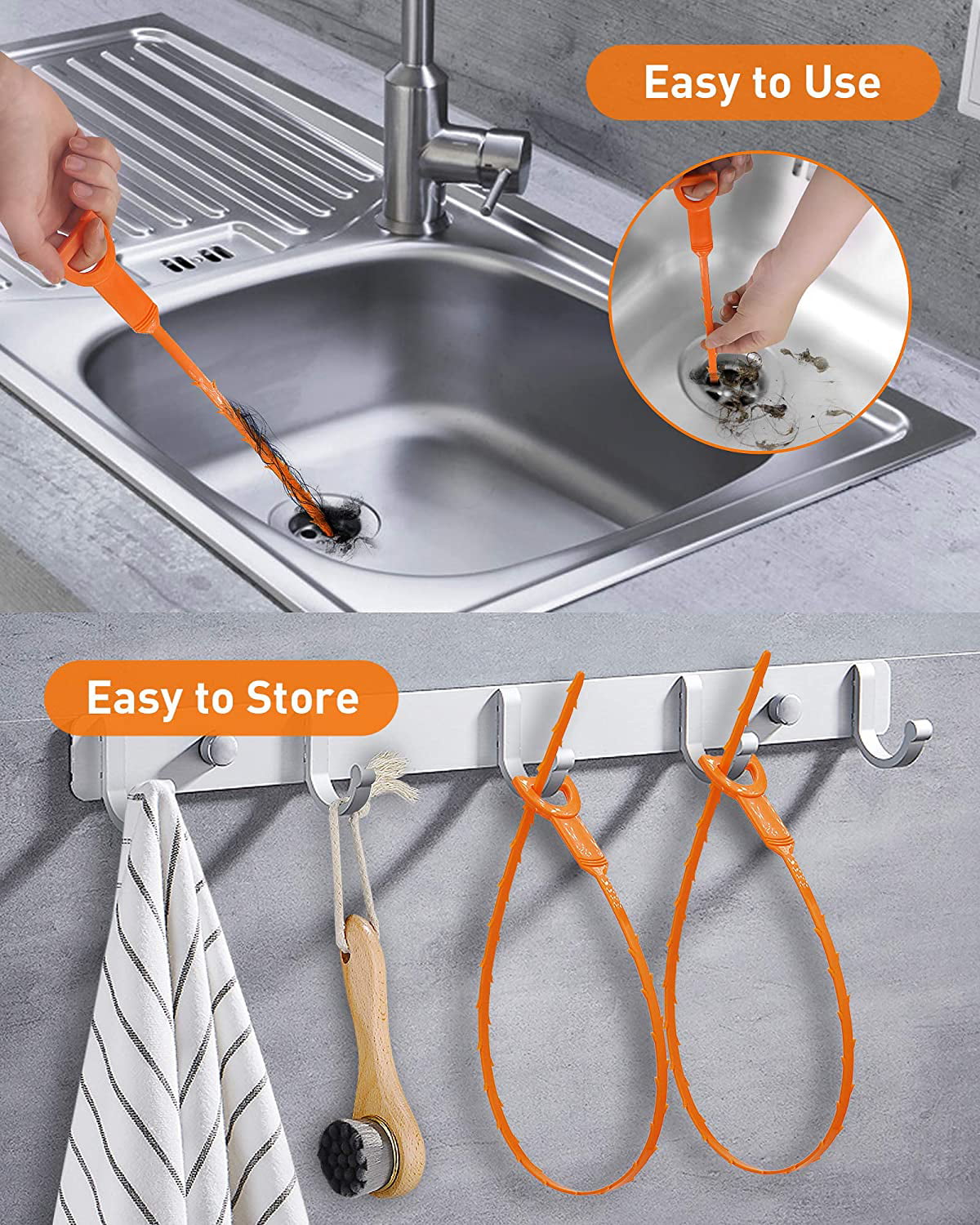 Forlivese 3 Pack 25 Inch Drain Clog Remover,Hair snake Tool Drain Opener,  sink snake for Sewer Kitchen Sink Bathroom Tub Toilet Clogged Drains Relief