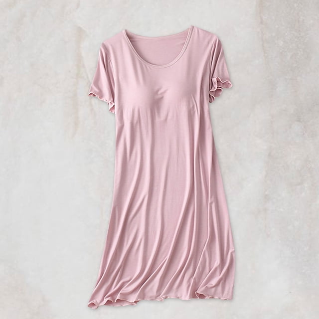Qertyioot Ensembles de Détente d'Été pour Femmes, Bretelles Pyjama Grande Taille Robe de Maison Courte Robe de Pyjama avec Coussinet de Poitrine Style Mince Débardeur Intégré Couleur Demi-Manche Intégrée à Moins de 15 $