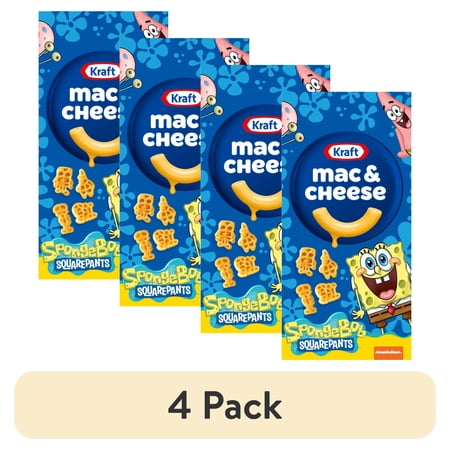(4 pack) Kraft SpongeBob Squarepants Mac and Cheese, 1 Box, for Easy Dinner or Dinner Sides, Original Flavor, No Artificial Flavors, Preservatives or Dyes, 5.5 oz