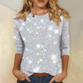 thumbnail image 2 of miqiqism Woman Casual 3/4 Sleeve Shirts Trendy Glitter Pullover Tops Round Neck Tunic Tshirts Summer Loose Top Outfits,01_White,XX-Large, 2 of 5