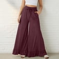 thumbnail image 6 of Wide Leg Pants Woman Summer Elastic High Waisted Palazzo Pants Flowy Drawstring Ruffle Hem Trousers with Pockets, L, 6 of 7