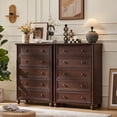 thumbnail image 6 of 5 Drawer Dresser, Farmhouse Chest of Drawers for Bedroom, 45" Tall Dresser with Metal Handles, Wood Drawer Organizer for Living Room, Hallway, Walnut, 6 of 9