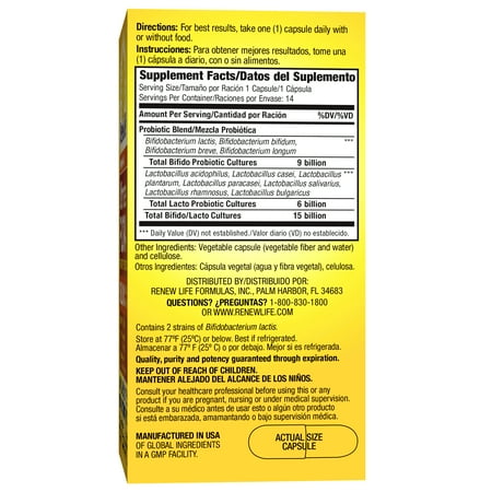 Renew Life - Ultimate Flora Probiotic Everyday - 15 billion - 14 vegetable capsules