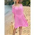 thumbnail image 3 of DAKIMOE Womens Swimsuit Cover Up Summer Casual Crochet Hollow Out Coverup Short Sleeve Bathing Suit Bikini Swimwear Beach Dress, Rose Red, 3 of 5