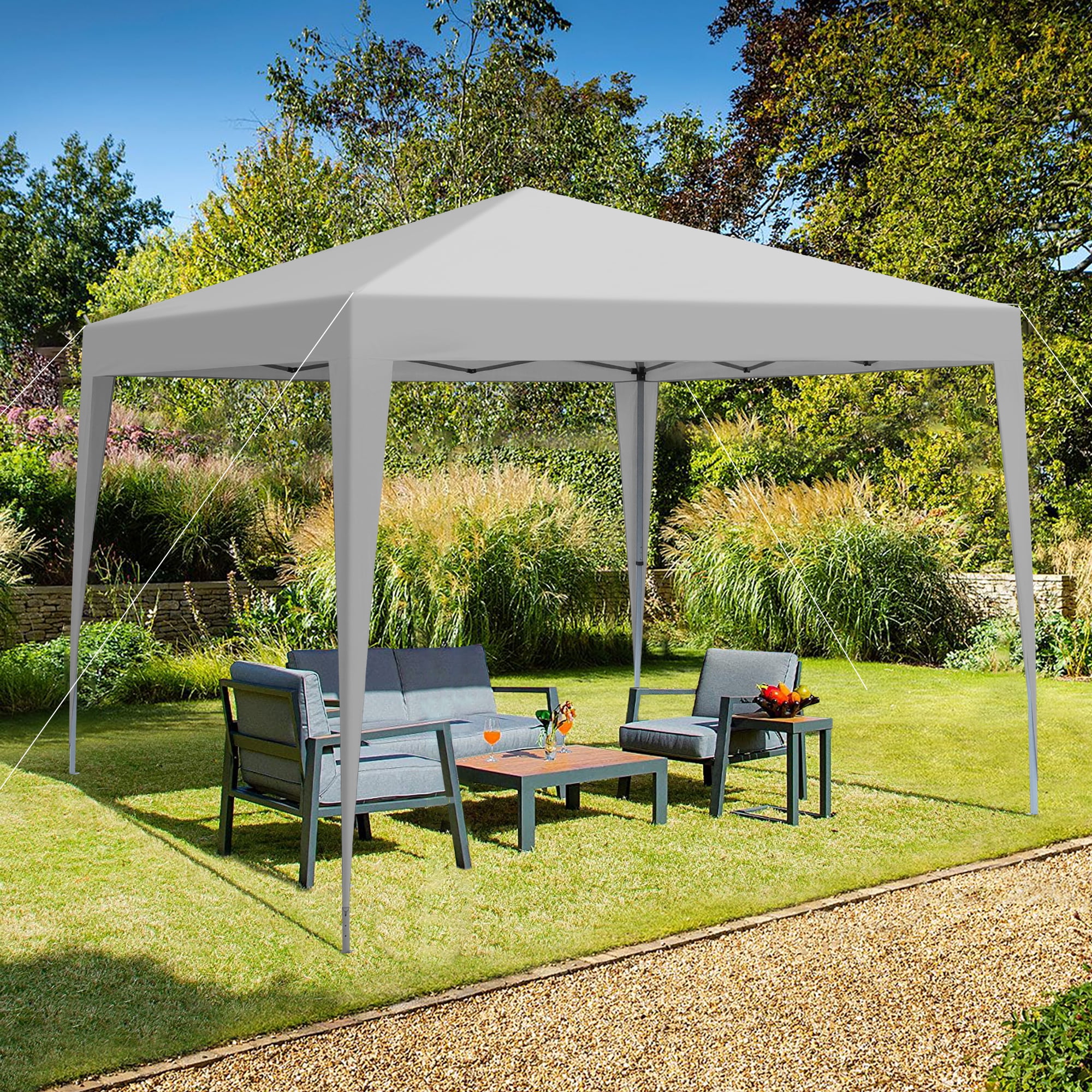 Pop Up Canopy Tent 10x10, Instant Outdoor Gazebo with Removable Sidewalls, Portable Shade Shelter with 4 Sand Bags & Carry Bag for Patio, Party, Beach, Camping, Gray