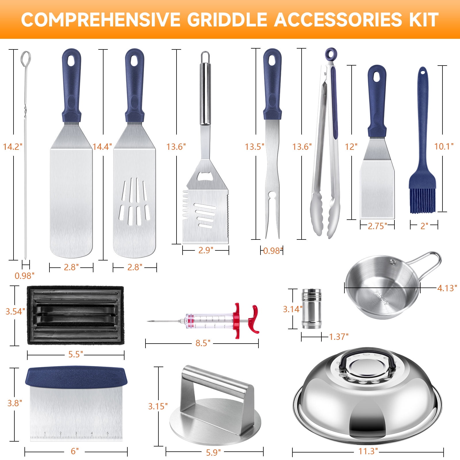 Goutoday BBQ Grill Tool Sets, 9 Pcs, Stainless Steel Griddle Grilling  Accessories Sets, Multi-Color 