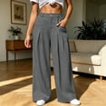 thumbnail image 5 of Women's Solid Cotton Winter Casual Pants, High Waist Elastic Waist Zipper Button Double Pocket Long Trousers, Soft All Season Daily Bottoms for Outdoor Seaside | TruHer,Dark Gray S, 5 of 8