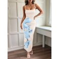 thumbnail image 5 of Women Summer Casual Floral Dresses Spaghetti Strap Bodycon Maxi Beach Dress Apricot Color M, 5 of 7