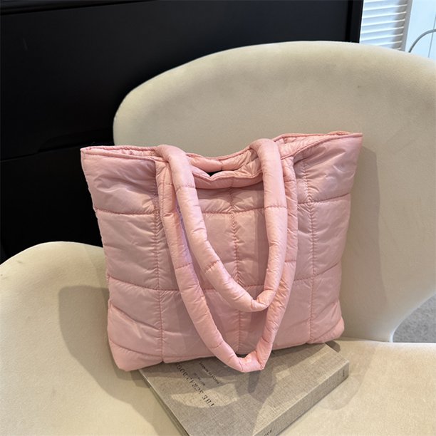 Bolso de mano acolchado para mujer Bolso hobo de plumón Bolso de axila acolchado Bolso de invierno suave (rosa)