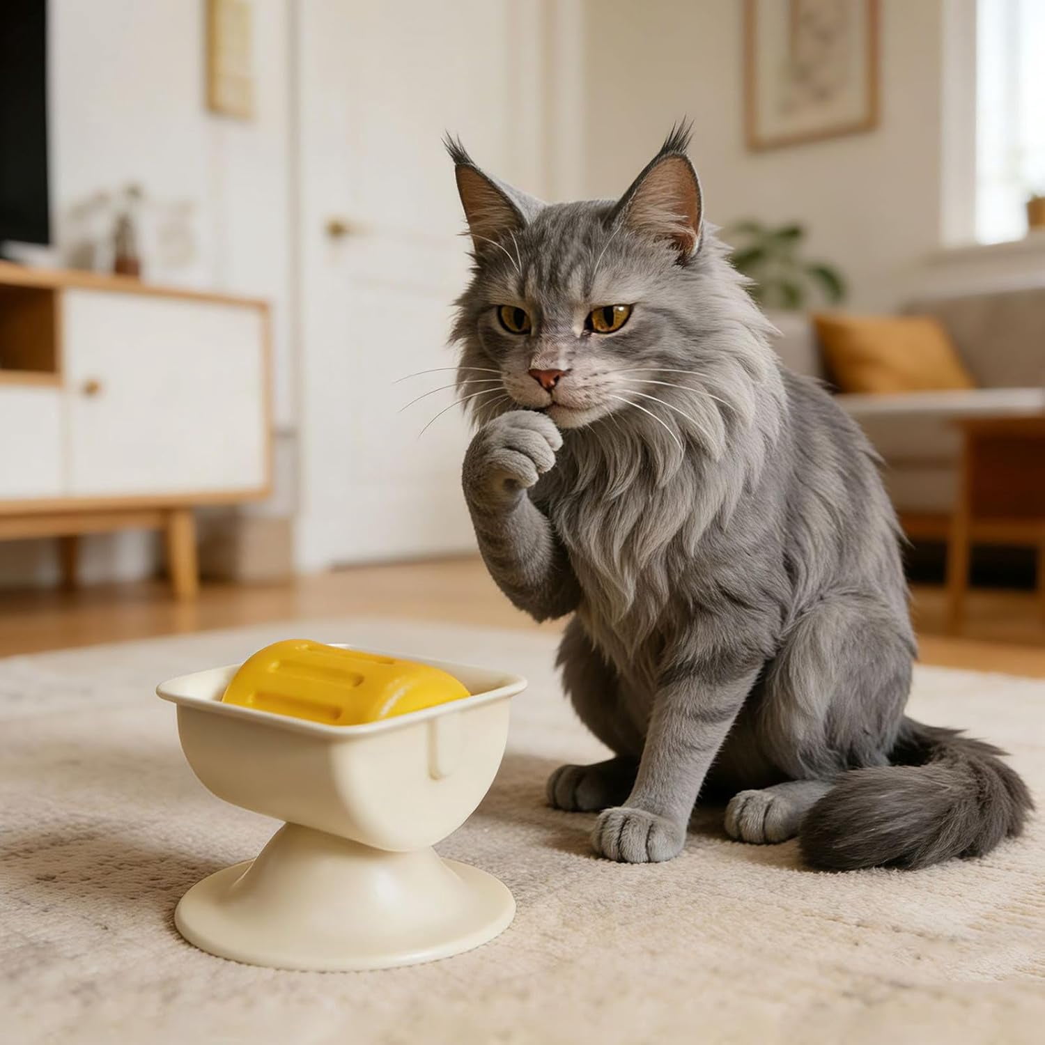 Slow Feeder Dog Bowl, Anti-Slip Rolling Core, Yellow, For All Breed Sizes