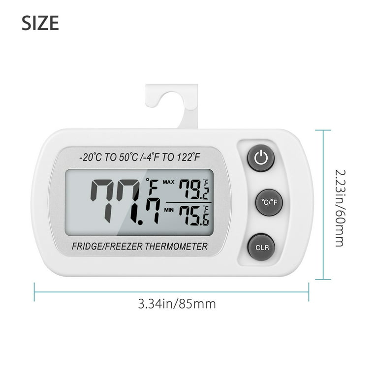 2 Pack Refrigerator Fridge Thermometer Digital Freezer Room Thermometer  Waterproof Large LCD Display Max/Min Record Function-Black