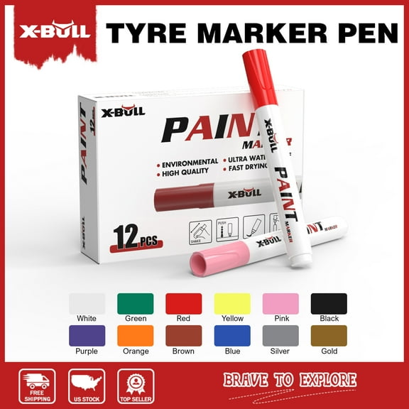 X-BULL Waterproof Permanent Paint Marker Pen Car Tyre Tire Rubber Metal 12PCS