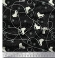 thumbnail image 1 of Soimoi Black Viscose Chiffon Fabric Snow Flake & Ice Skates Travel Printed Craft Fabric by the Yard 42 Inch Wide, 1 of 3