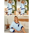 thumbnail image 3 of SHOWMALL Women Lounge Sets Light Blue S 3/4 Sleeves V-Neck Tops and Loose Capri Pants Comfy Pajama Set, 3 of 8