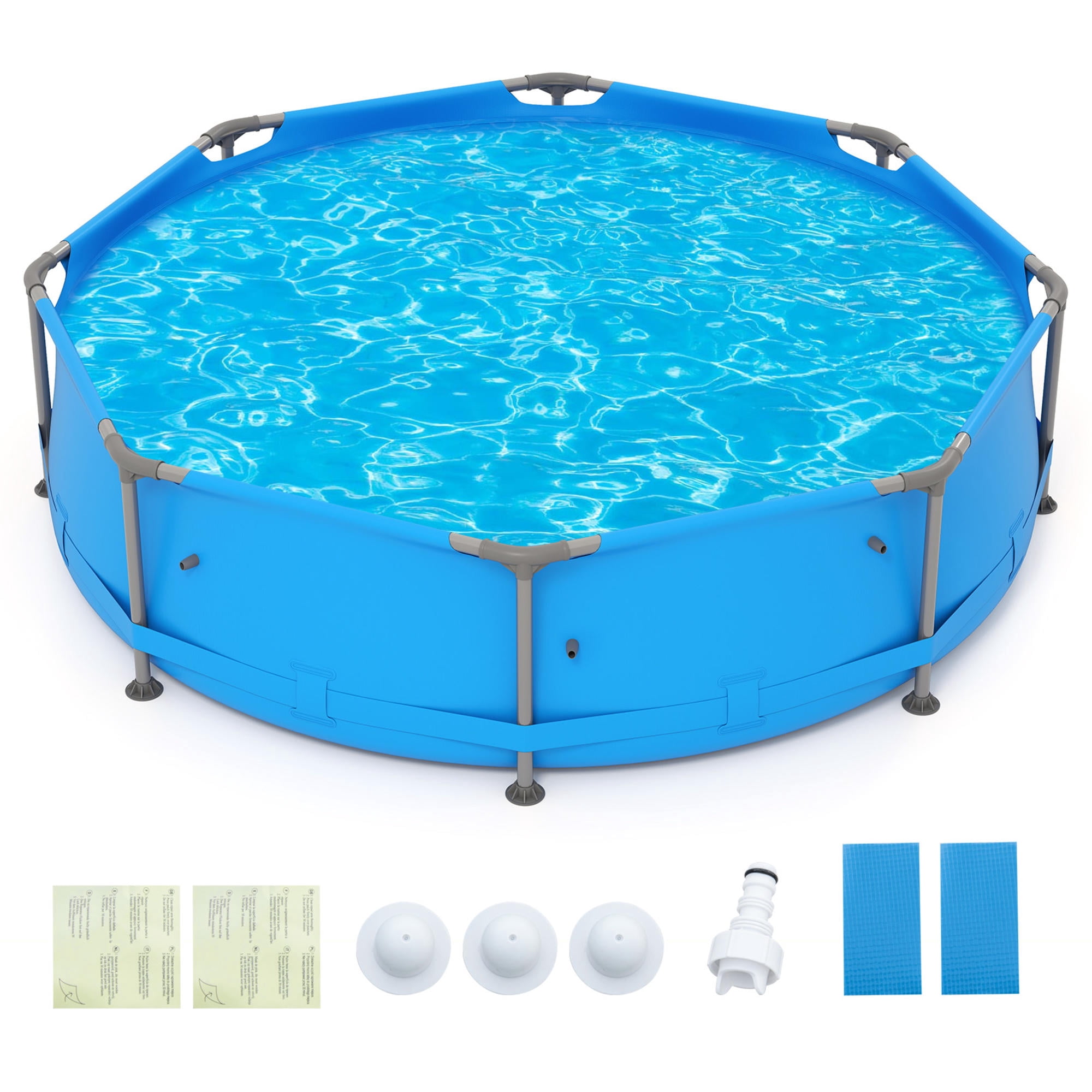 10ft Round Metal Frame Above Ground Pool, 1158 Gallon Family Swimming Pool with Triple-Layer PVC Liner for Backyard, Patio