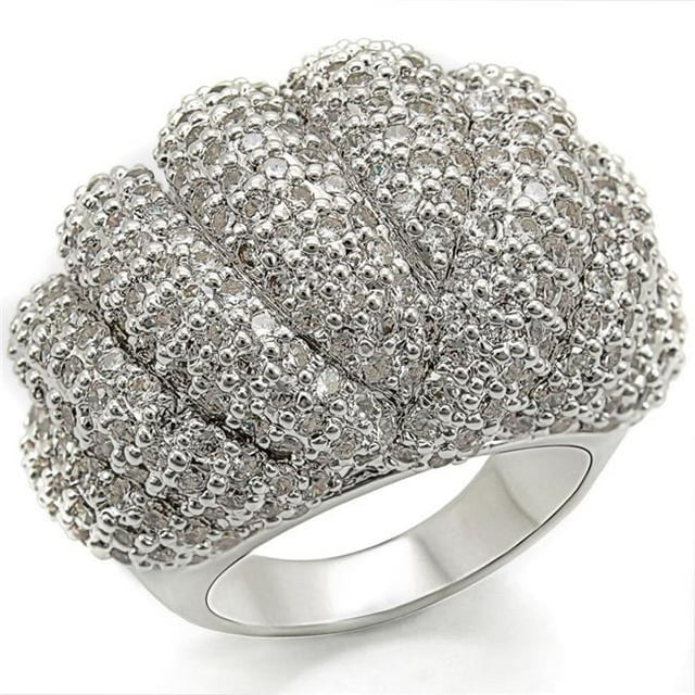 Rhodium Brass Ring with AAA Grade CZ, Clear - Size 8
