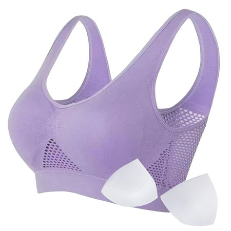 OJSFQUFP Plunge Bralette Purple Womens Comfort Sports Bra Seamless Wirefree Breathable Yoga Bra Sleep Bra Workout Running Basic Pretty Bra L