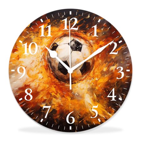 14 Inch Wall Clock Battery Operated Silent Clock Decorative for Office, Kitchen, Outdoor, Living Room，Soccer Ball Pattern Design