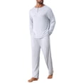 thumbnail image 2 of INSPIRAR CHIC Conjunto de Pijamas Casuales de 2 Piezas de Manga Larga en Color Sólido Cuello Redondo para Hombre M Gris Blanco, 2 of 5