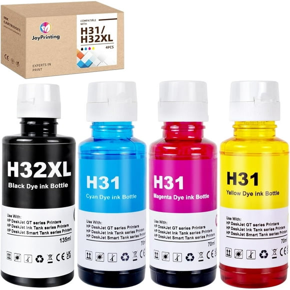 UTAH-31 Ink Bottle Set 32XL Black Ink Bottle Compatible with HP 31 32XL Ink Bottle Set Work for HP Smart Tank 6001 7301 7602 7001 5000 5101 5102 5103 651 551 455 457 450 (4 Pack)