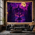 thumbnail image 6 of Gothic Castle with Glowing Windows on a Wet Stone Path, Mysterious Fantasy for Dark Decor Enthusiasts, Eerie Night Scene Artwork, Halloween Gift, Tapestry Wall Hanging for Bedroom and Dorm, 6 of 7