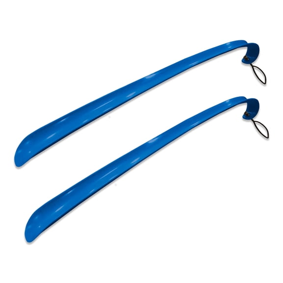 Rehabilitation Advantage 2 Pack Extra Long Blue Plastic Shoehorn (24") – Lightweight Shoe Helper with Curved Handle, Hooked End & Hanging Loop – Ideal for Seniors, Tall Users & Limited Mobility