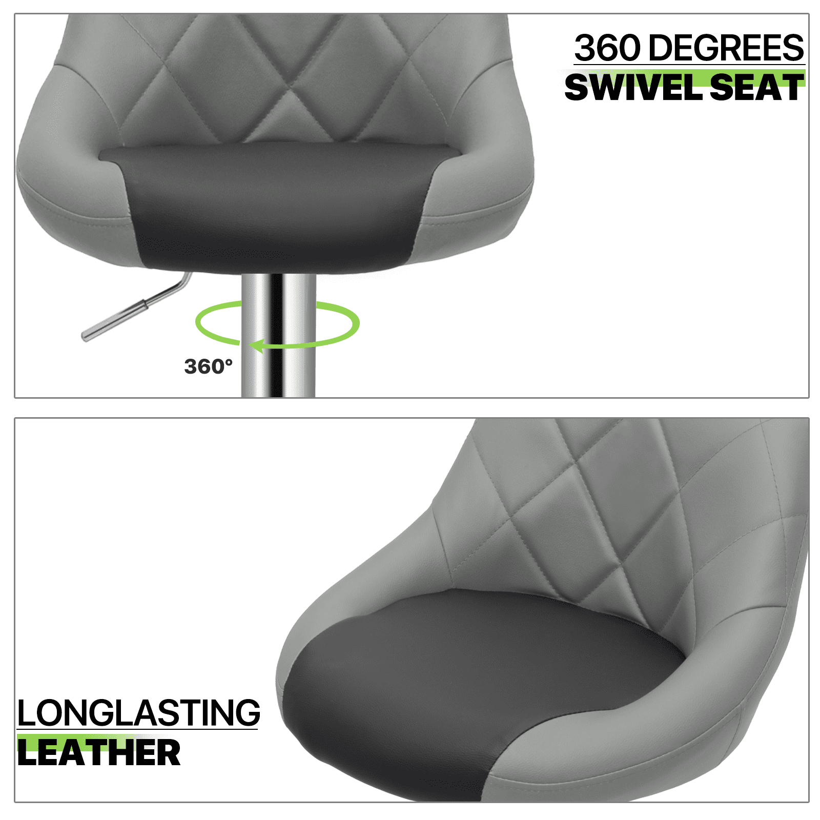 Magshion Swivel Bar Stools Set of 4 Adjustable Bar Chairs with Backrest Faux Leather Kitchen Counter Height Barstools Dining Chairs, Grey/Black