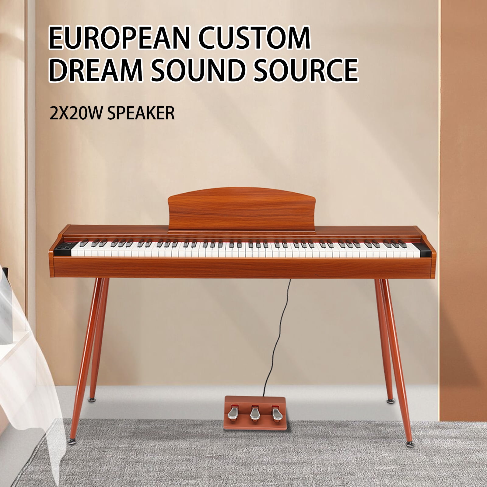 Zimtown 88 Key Keyboard Piano Weighted Action, Digital Piano with 3-Pedal Unit, Removable Music Stand, Stereo Headphone, Retro Dustproof Cloth and MIDI Connection