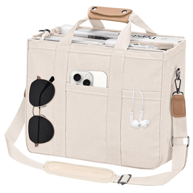 Bolso VOFANK de lona para mujer con cremallera, color beige, talla XL