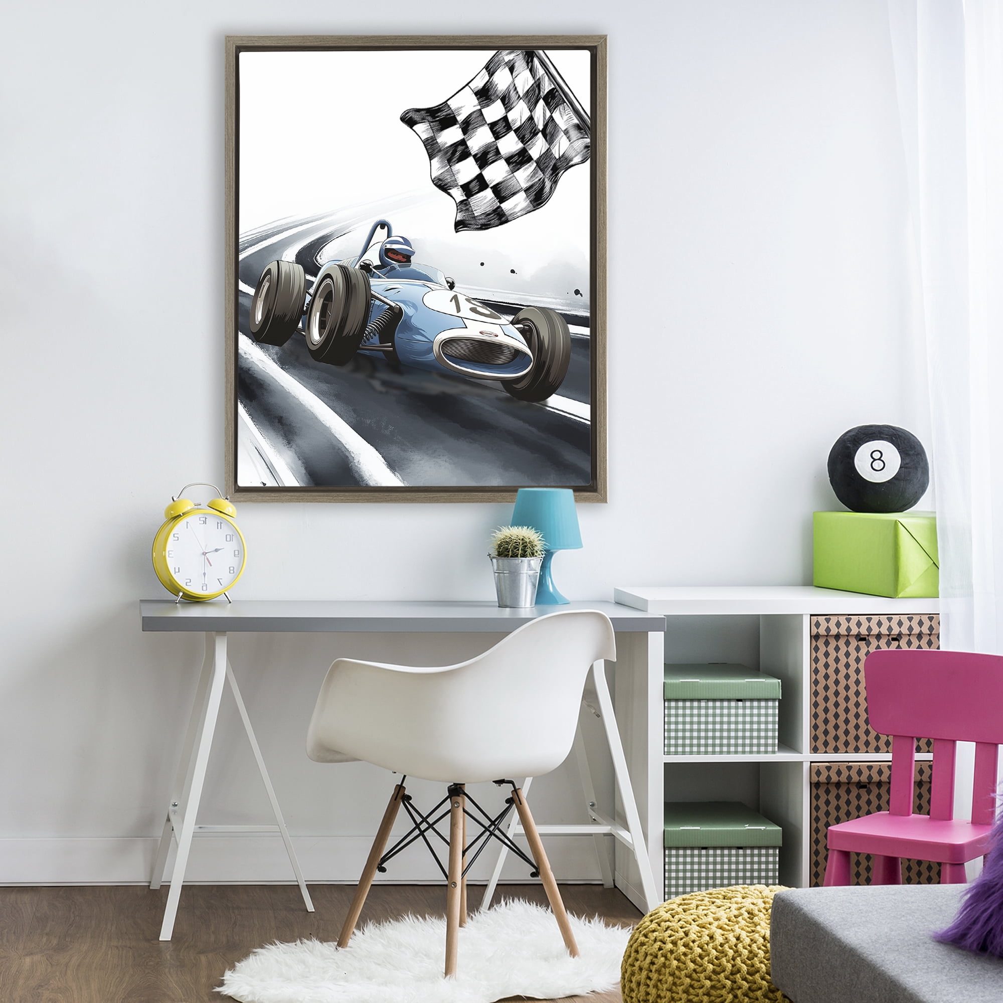 Stupell Industries Dynamic Racecar Driving Brown Framed Floater Canvas Wall Art, design by Christine Simpson Art