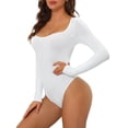 thumbnail image 4 of INSPIRAR CHIC Body de Manga Larga para Mujeres Shapewear Ajuste Slim Cuello Cuadrado Leotardo Mono Tops M Blanco, 4 of 4