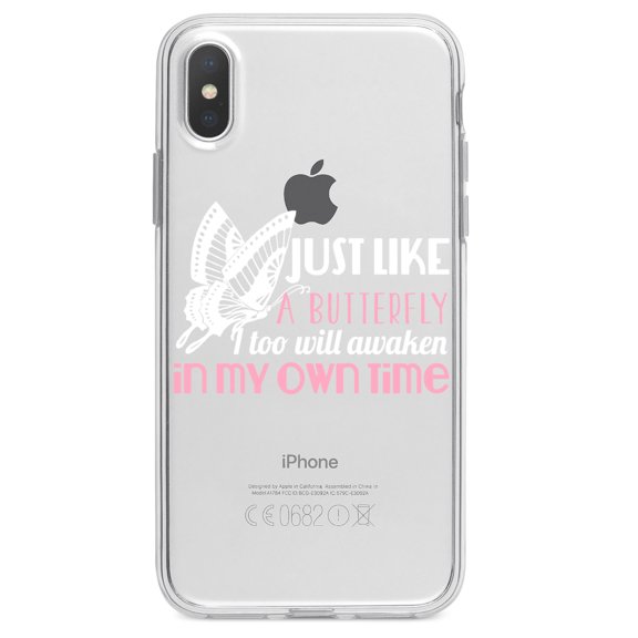 DistinctInk Clear Shockproof Hybrid Case for iPhone XS Max (6.5" Screen) - TPU Bumper Acrylic Back Tempered Glass Screen Protector - Like a Butterfly, Awaken in My Own Time