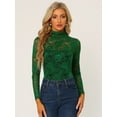 thumbnail image 2 of Blusa de encaje floral transparente Allegra K Verde Oscuro XS para mujer, 2 of 6