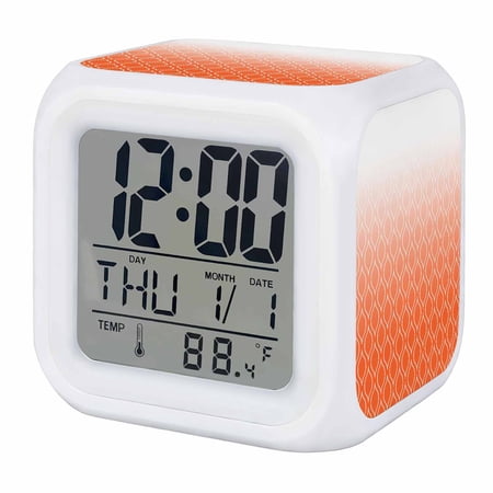 Morocco Orange Digital Alarm Clock for Bedrooms, Smart LED Alarm Clock with 7 Color Changing Night Light, Modern Geometric Gradient Simple Silent Wake Up Clocks for Sleep Study Cooking 3.2x3.2