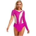 thumbnail image 2 of iiniim Justaucorps de Gymnastique Rythmique pour Femmes Manches Irrégulières Robe de Patinage Artistique Rose Vif L, 2 of 6