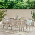 thumbnail image 2 of GDF Studio Crested Bay Outdoor Aluminum 7 Piece Dining Set, Gray Faux Wood and Silver, 2 of 11