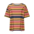 thumbnail image 4 of Ashirexll T-shirts, Womens Short Sleeve Tops, Women Oversized T-shirt Striped Short Sleeve Crew Neck Tee Shirt Casual Loose Drop Shoulder Summer Going Out Top, 4 of 6